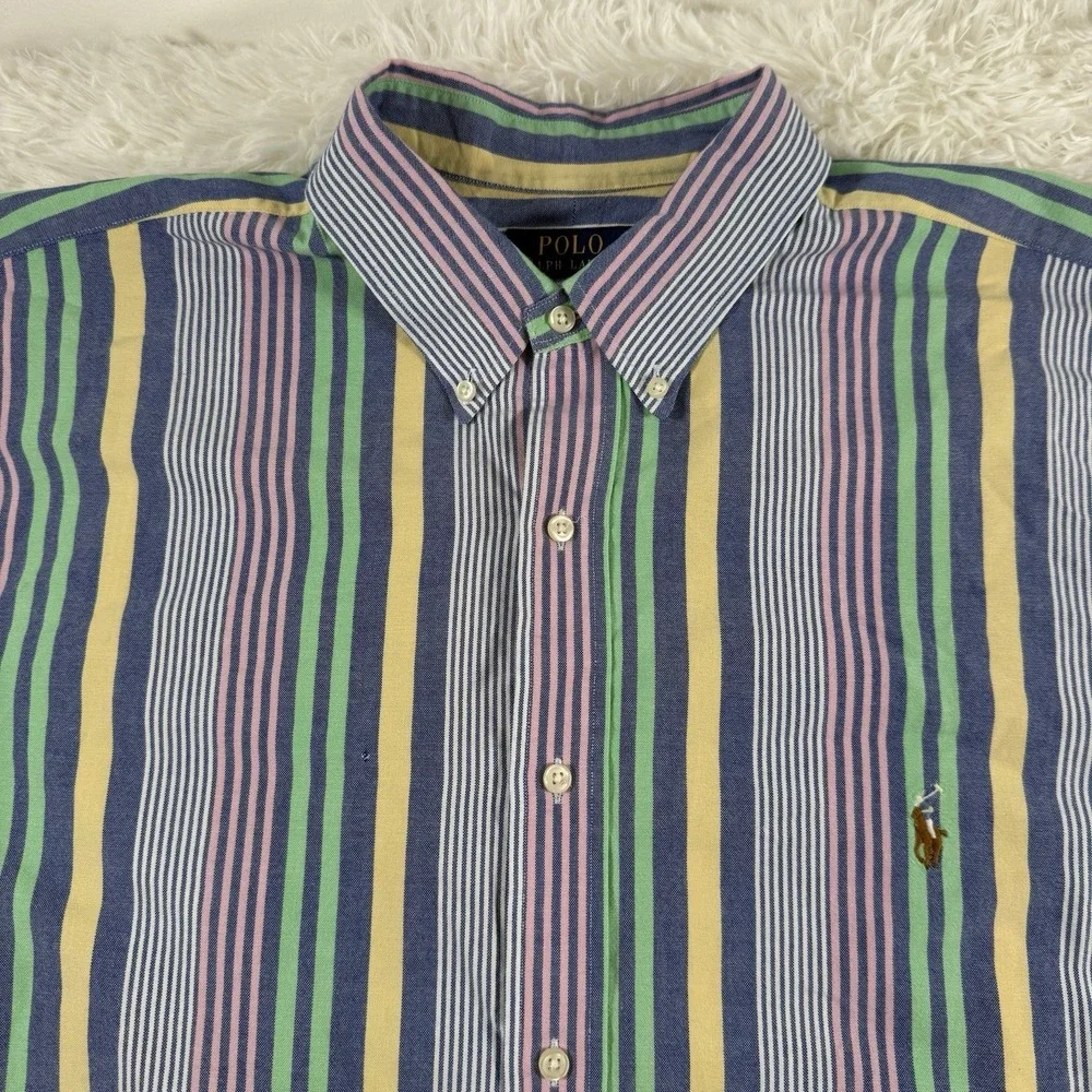 Polo Ralph Lauren Shirt Men XXLT Easter Pastel Colorblock‎ Vertical Stripe Pony